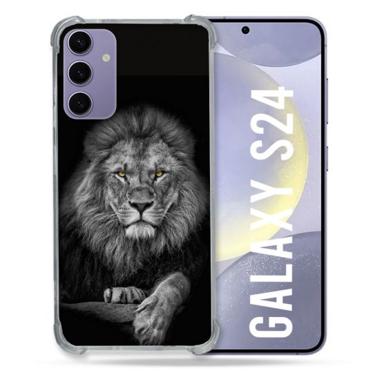 Coque Renforcée En Verre Trempé Pour Samsung Galaxy S24 Animal Lion Majestueux