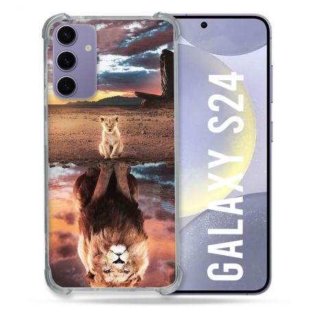 Coque Renforcée En Verre Trempé Pour Samsung Galaxy S24 Animal Lion Reflet