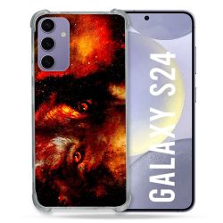 Coque Renforcée En Verre Trempé Pour Samsung Galaxy S24 Animal Loup Espace