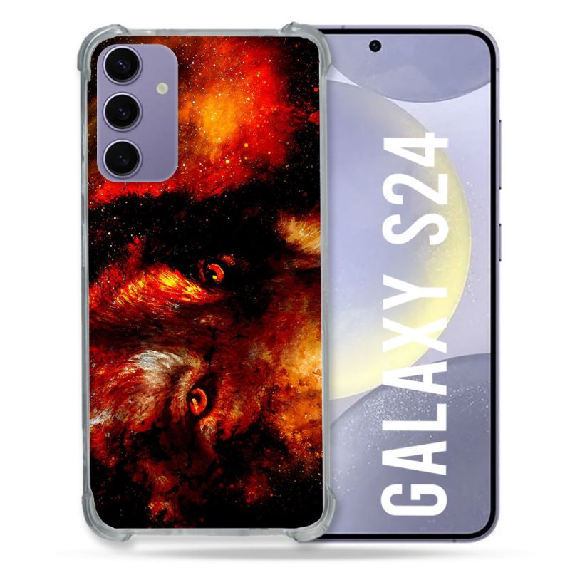 Coque Renforcée En Verre Trempé Pour Samsung Galaxy S24 Animal Loup Espace