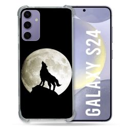 Coque Renforcée En Verre Trempé Pour Samsung Galaxy S24 Animal Loup Noir
