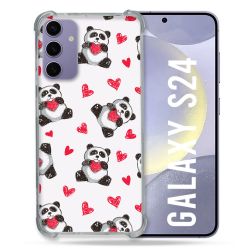 Coque Renforcée En Verre Trempé Pour Samsung Galaxy S24 Animal Panda Cœur
