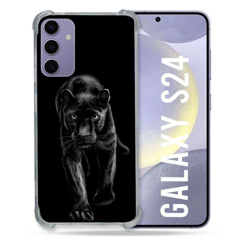 Coque Renforcée En Verre Trempé Pour Samsung Galaxy S24 Animal Panthère Noire