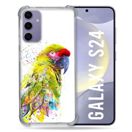 Coque Renforcée En Verre Trempé Pour Samsung Galaxy S24 Animal Perroquet Jaune