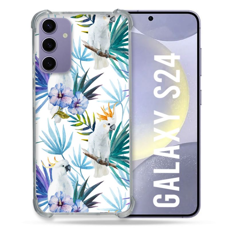 Coque Renforcée En Verre Trempé Pour Samsung Galaxy S24 Animal Perroquet Peinture