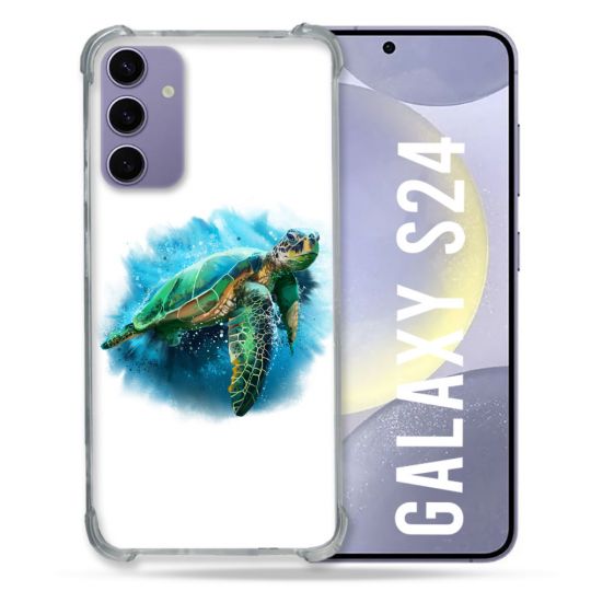 Coque Renforcée En Verre Trempé Pour Samsung Galaxy S24 Animal Tortue Blanche multicolore