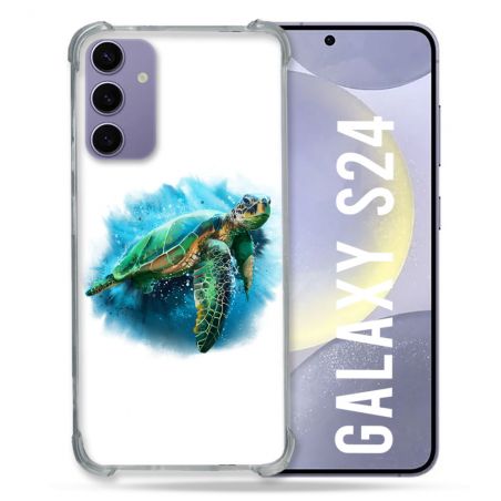 Coque Renforcée En Verre Trempé Pour Samsung Galaxy S24 Animal Tortue Blanche multicolore