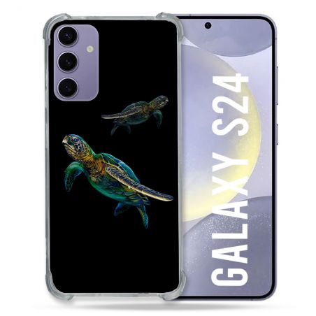 Coque Renforcée En Verre Trempé Pour Samsung Galaxy S24 Animal Tortue Noire multicolore