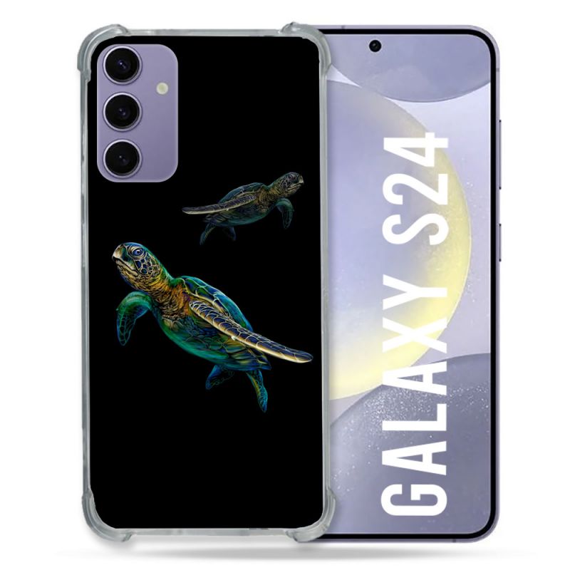 Coque Renforcée En Verre Trempé Pour Samsung Galaxy S24 Animal Tortue Noire multicolore