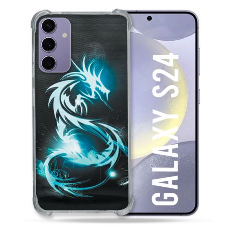 Coque Renforcée En Verre Trempé Pour Samsung Galaxy S24 Fantastique Dragon Bleu