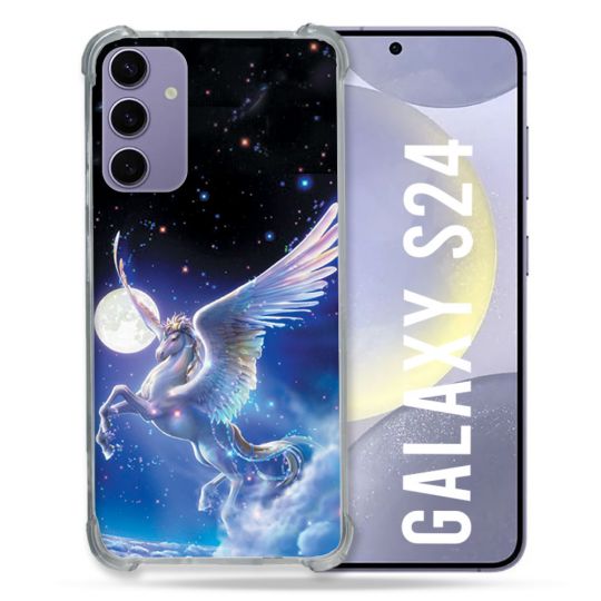 Coque Renforcée En Verre Trempé Pour Samsung Galaxy S24 Fantastique Licorne Céleste