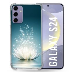 Coque Renforcée En Verre Trempé Pour Samsung Galaxy S24 Fleur Lotus Blanc