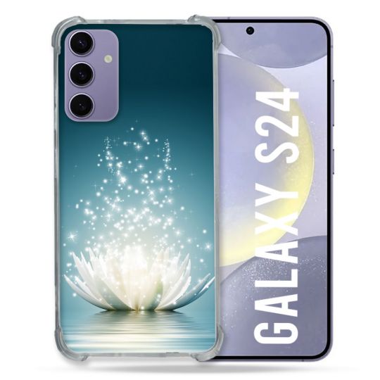 Coque Renforcée En Verre Trempé Pour Samsung Galaxy S24 Fleur Lotus Blanc