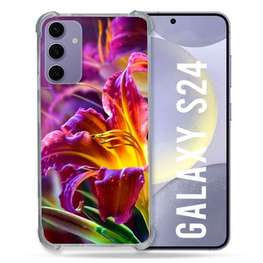 Coque Renforcée En Verre Trempé Pour Samsung Galaxy S24 Fleur Lys Color