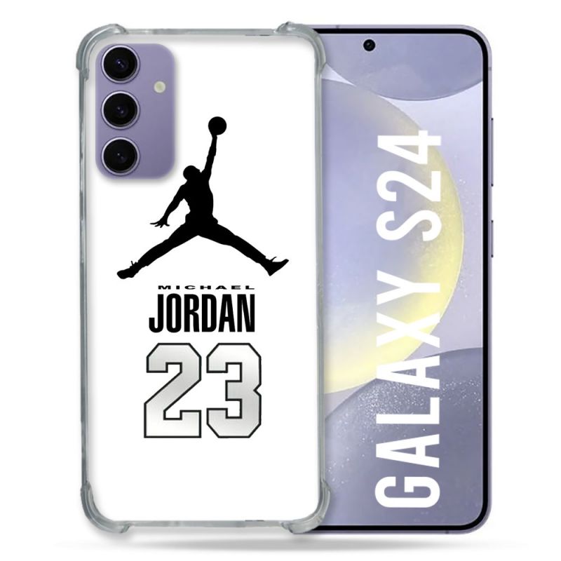 Coque Renforcée En Verre Trempé Pour Samsung Galaxy S24 Jordan 23 Blanc