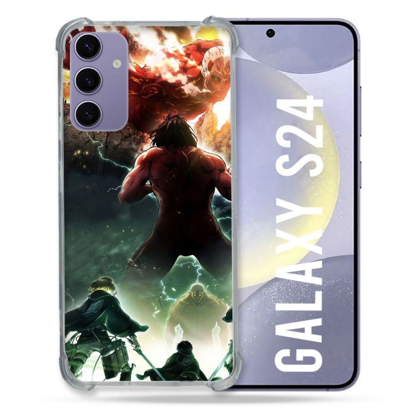 Coque Renforcée En Verre Trempé Pour Samsung Galaxy S24 Manga Attaque Titans Combat