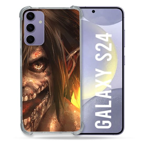 Coque Renforcée En Verre Trempé Pour Samsung Galaxy S24 Manga Attaque Titans Eren Titan