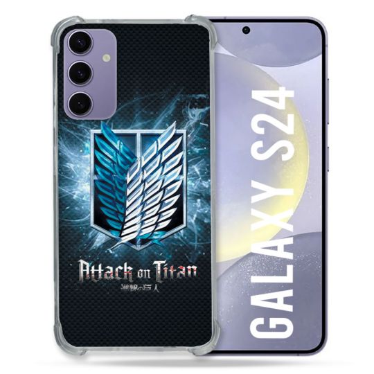 Coque Renforcée En Verre Trempé Pour Samsung Galaxy S24 Manga Attaque Titans Noir