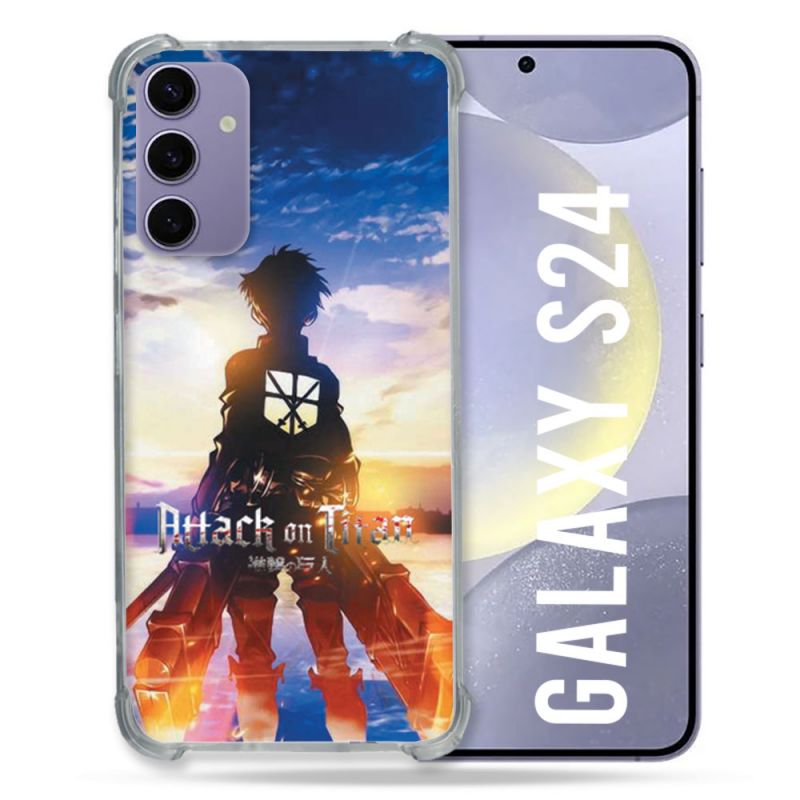 Coque Renforcée En Verre Trempé Pour Samsung Galaxy S24 Manga Attaque Titans Soleil