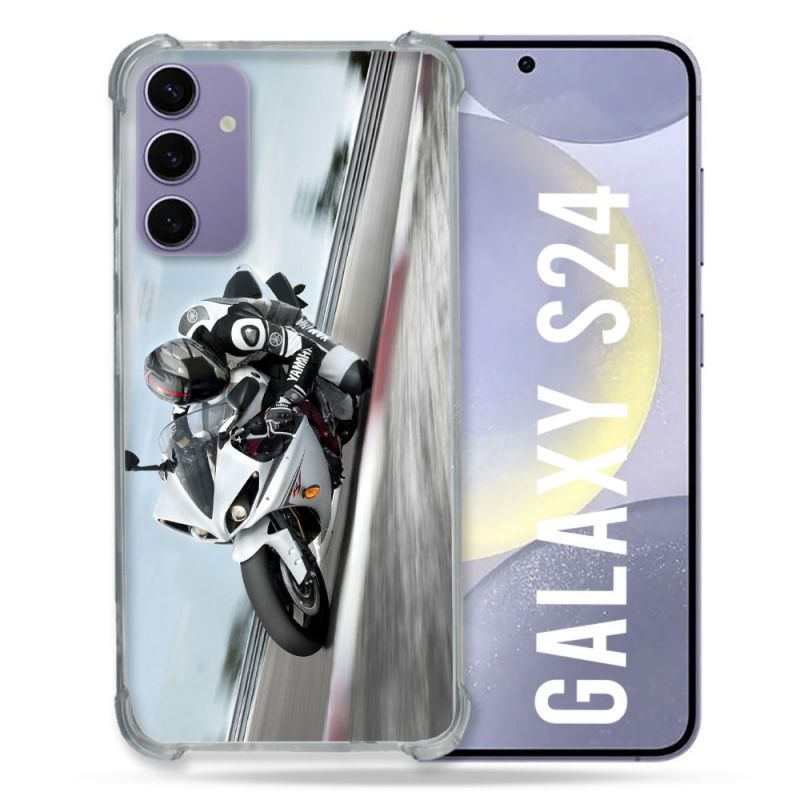 Coque Renforcée En Verre Trempé Pour Samsung Galaxy S24 Moto Course GP Blanche