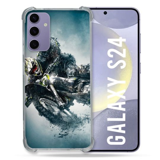 Coque Renforcée En Verre Trempé Pour Samsung Galaxy S24 Moto Cross Ombre