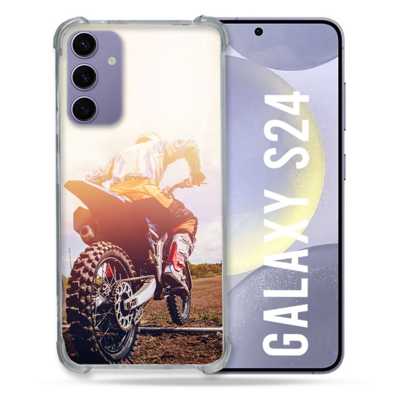 Coque Renforcée En Verre Trempé Pour Samsung Galaxy S24 Moto Cross Soleil