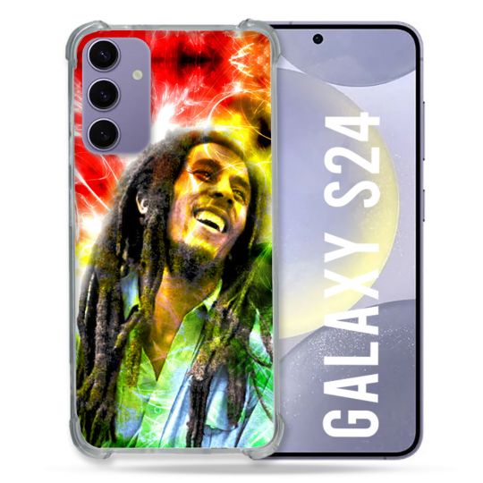 Coque Renforcée En Verre Trempé Pour Samsung Galaxy S24 Musique Bob Marley Color