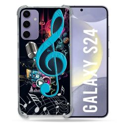 Coque Renforcée En Verre Trempé Pour Samsung Galaxy S24 Musique Cle Sol Bleu