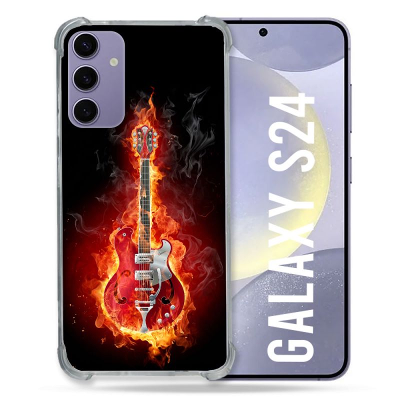 Coque Renforcée En Verre Trempé Pour Samsung Galaxy S24 Musique Guitare Electrique