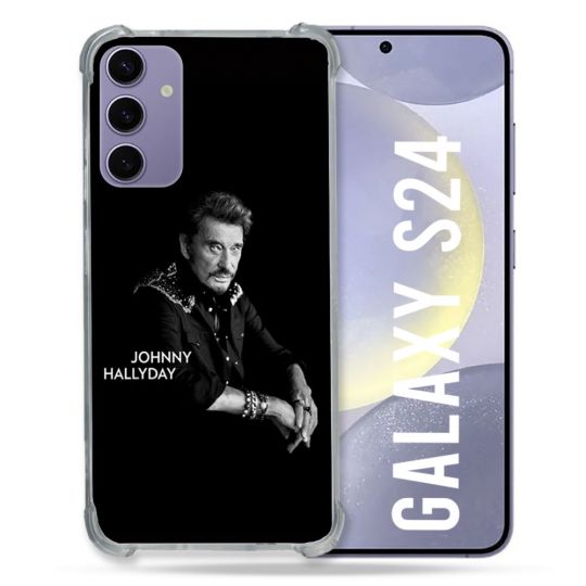 Coque Renforcée En Verre Trempé Pour Samsung Galaxy S24 Musique Johnny Hallyday Noir