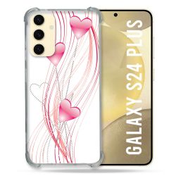 Coque Renforcée En Verre Trempé Pour Samsung Galaxy S24 Plus Amour Coeur Rose Montant sur Blanc