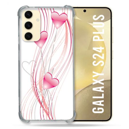 Coque Renforcée En Verre Trempé Pour Samsung Galaxy S24 Plus Amour Coeur Rose Montant sur Blanc
