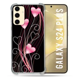 Coque Renforcée En Verre Trempé Pour Samsung Galaxy S24 Plus Amour Coeur Rose Montant sur Noir