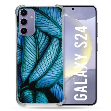 Coque Renforcée En Verre Trempé Pour Samsung Galaxy S24 Nature Feuille Palmier