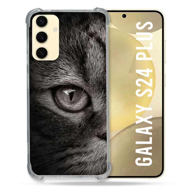 Coque Renforcée En Verre Trempé Pour Samsung Galaxy S24 Plus Animal Chat Gris