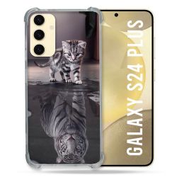 Coque Renforcée En Verre Trempé Pour Samsung Galaxy S24 Plus Animal Chat Reflet