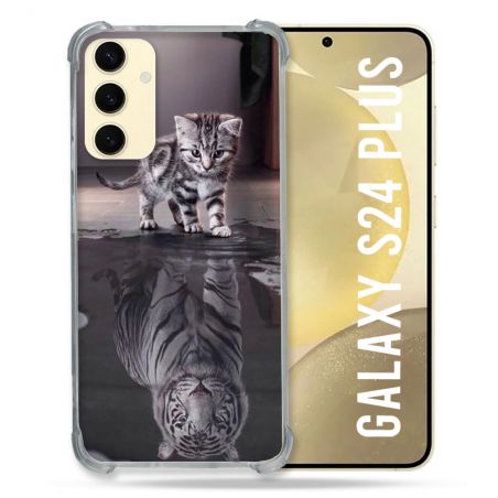 Coque Renforcée En Verre Trempé Pour Samsung Galaxy S24 Plus Animal Chat Reflet