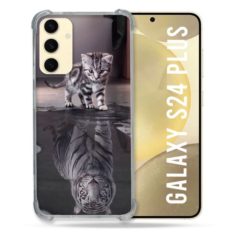 Coque Renforcée En Verre Trempé Pour Samsung Galaxy S24 Plus Animal Chat Reflet