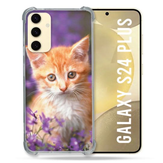 Coque Renforcée En Verre Trempé Pour Samsung Galaxy S24 Plus Animal Chat Violet