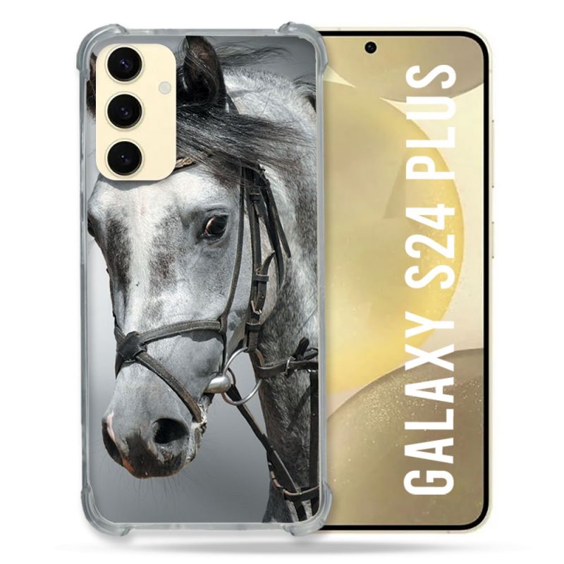 Coque Renforcée En Verre Trempé Pour Samsung Galaxy S24 Plus Animal Cheval Blanc