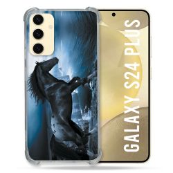 Coque Renforcée En Verre Trempé Pour Samsung Galaxy S24 Plus Animal Cheval Noir