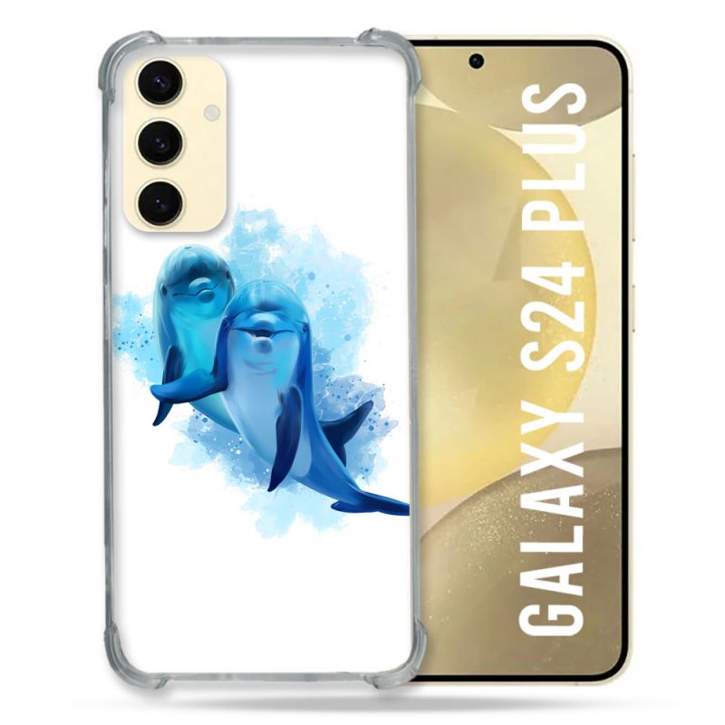 Coque Renforcée En Verre Trempé Pour Samsung Galaxy S24 Plus Animal Dauphin Duo