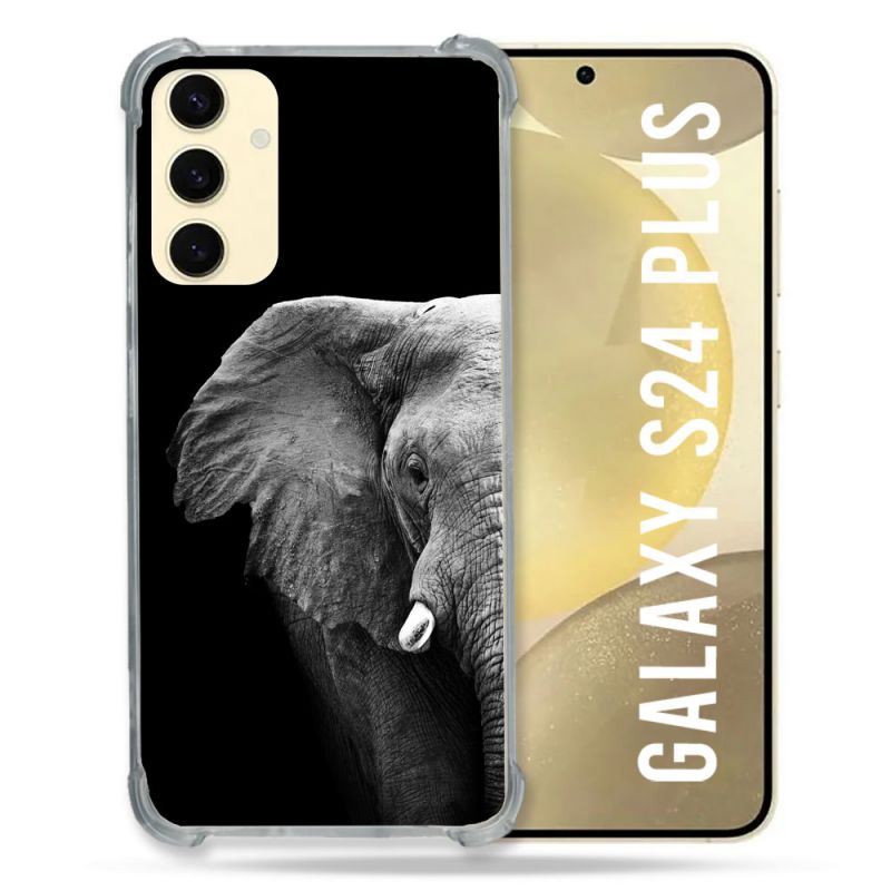 Coque Renforcée En Verre Trempé Pour Samsung Galaxy S24 Plus Animal Elephant Noir