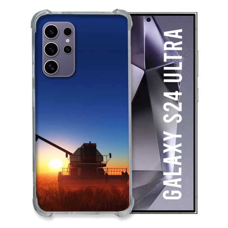 Coque Renforcée En Verre Trempé Pour Samsung Galaxy S24 Ultra Agriculture Moissonneuse Soleil
