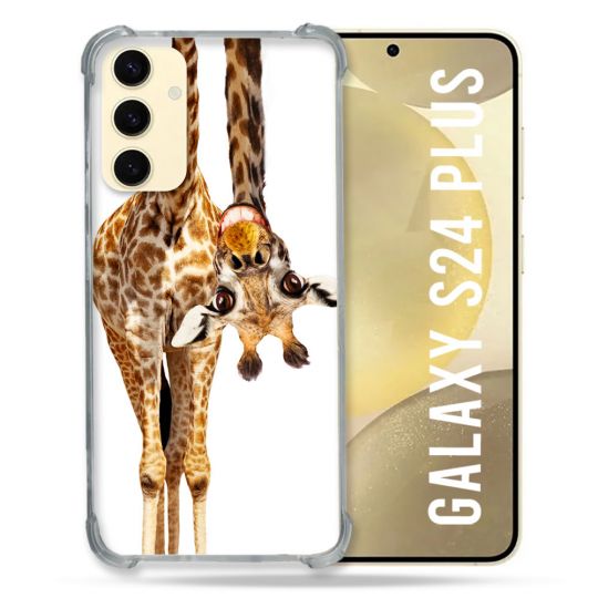 Coque Renforcée En Verre Trempé Pour Samsung Galaxy S24 Plus Animal Girafe Blanche