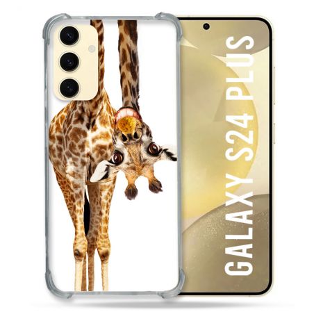 Coque Renforcée En Verre Trempé Pour Samsung Galaxy S24 Plus Animal Girafe Blanche