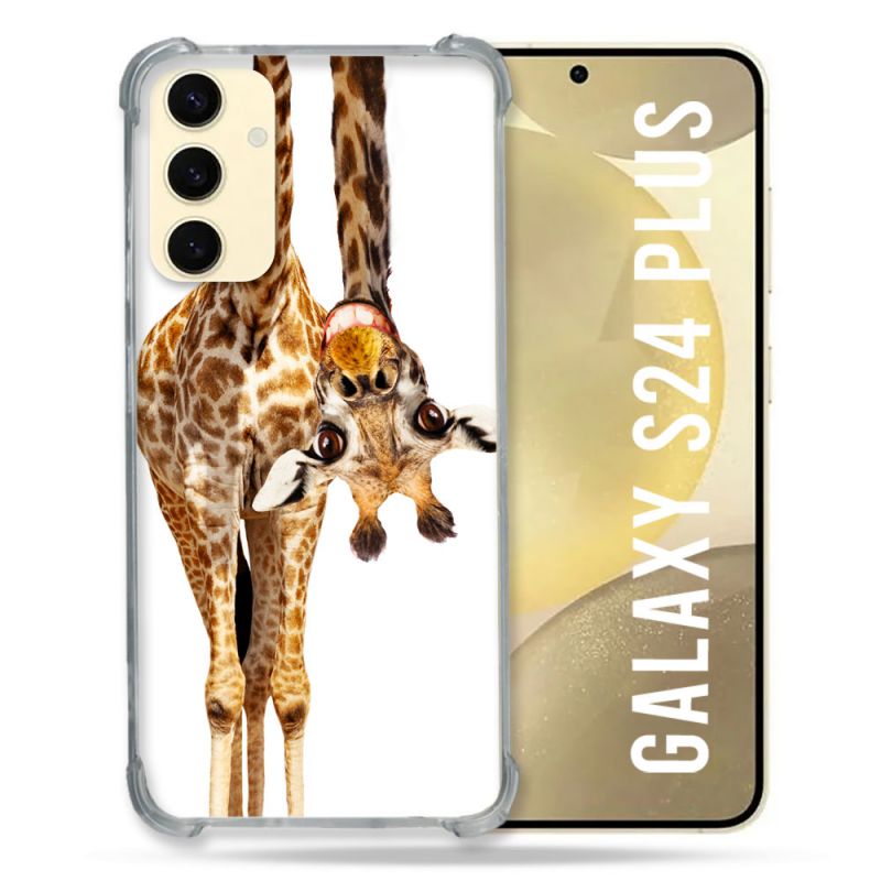 Coque Renforcée En Verre Trempé Pour Samsung Galaxy S24 Plus Animal Girafe Blanche