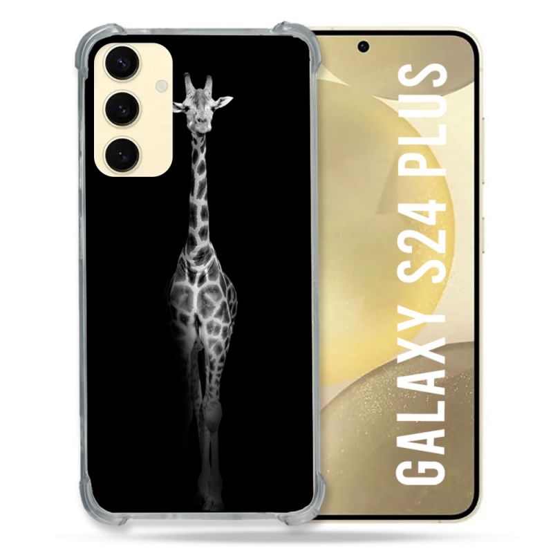 Coque Renforcée En Verre Trempé Pour Samsung Galaxy S24 Plus Animal Girafe Noire