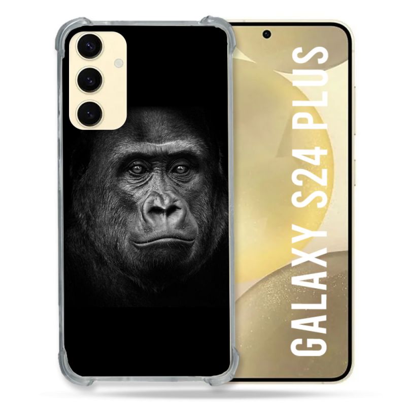 Coque Renforcée En Verre Trempé Pour Samsung Galaxy S24 Plus Animal Gorille Noir