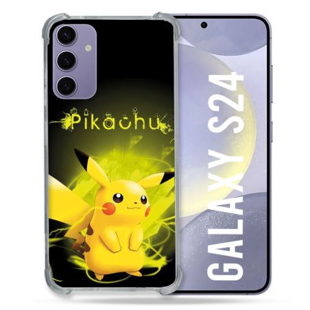 Coque Renforcée En Verre Trempé Pour Samsung Galaxy S24 Pokemon Pikachu Eclair